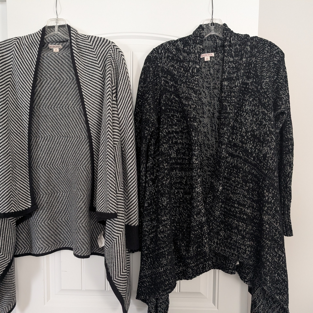 Women's Black and Gray Open Front Sweater